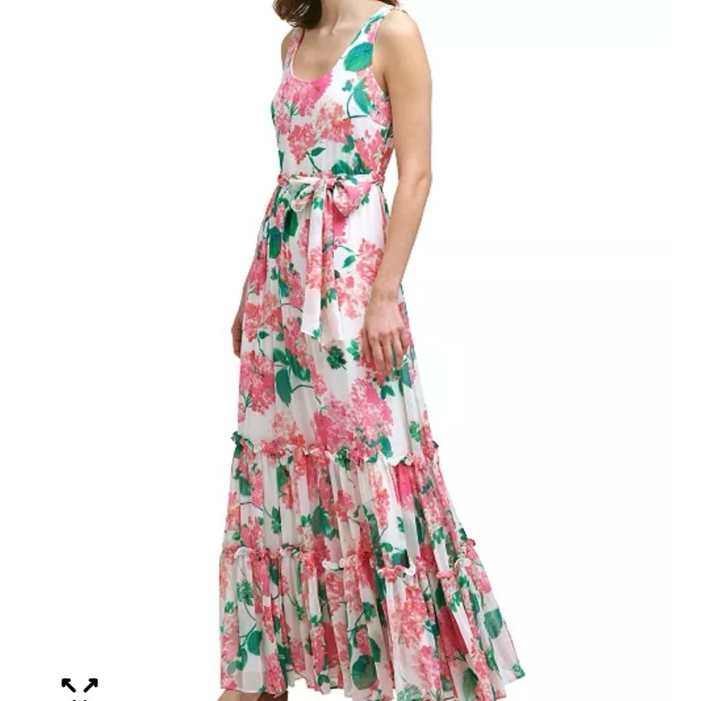 Calvin Klein White Maxi Dress with Pink & Green Floral Print - Picture 2 of 6